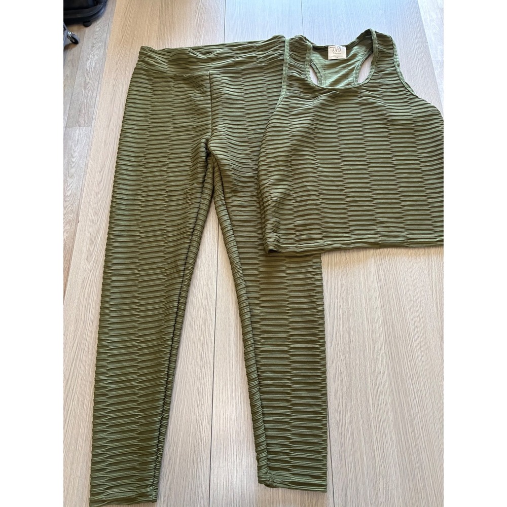OFB Our Fashion Boutique Olive Green Honeycomb Scrunch Butt Leggings & Tank Set
